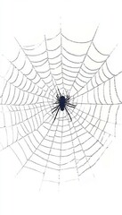 Intricate Spider Web, Nature s Geometric Design, Isolated on White, Black and White Photography
