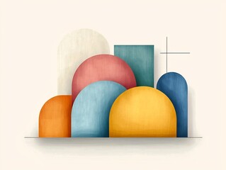 Poster - Minimalist Abstract Pastel Geometric Shapes and Curves Modern Composition with Soft Calming Color Palette and Clean Serene Mid Century Inspired Design