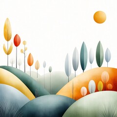 Poster - Minimalist abstract background with a flowing composition of subtly colored rounded elements clean simplicity and a refined watercolor painting aesthetic evoking a calming serene outdoor scene