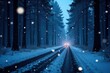 © Machita - Snowflakes falling on the dark road in the forest, night, frosty, mysterious