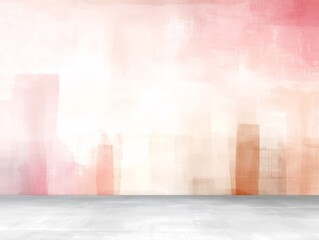 Poster - Tranquil pastel toned cityscape with a gentle gradient blending pink to beige enhanced by a subtle textural effect and a clean modern minimalist architectural aesthetic  The scene evokes a serene