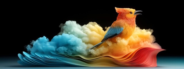 Poster - Mesmerizing 3D render showcasing the intricate frequency spectrum and vibrant visual representation of a singing bird s captivating melody