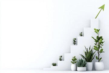 Poster - Crisp white border with an ascending financial infographic and directional arrow representing a prosperous economy clean aesthetic sharp focus and modern office environment