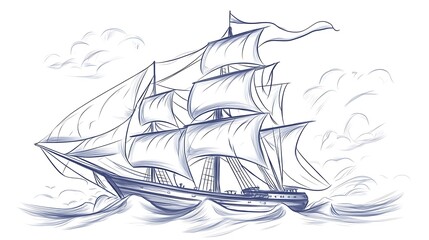  A majestic sailing ship glides through ocean waves