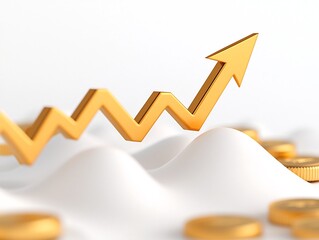 Poster - elegant financial data analytics visualization with upward trending arrow on austere white backdrop 