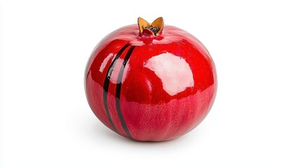 Wall Mural - a photostock of a vibrant pomegranate fruit with a glossy red surface, isolated on a clean white bac
