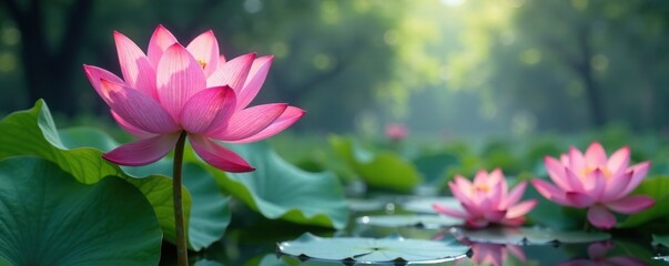 Wall Mural - Ethereal estrogen molecule amidst serene lotus flowers, nature, serene