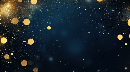 Wall Mural - abstract dark blue and gold particle background with christmas golden light bokeh, shining particles
