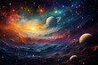 © MdSaiful - Wonderful Galaxy background with planet stars and meteor in outer space Alien planet or moon