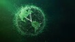 © Johannes - Low poly wireframe earth clock, symbolizing the depletion of land resources, on a green background