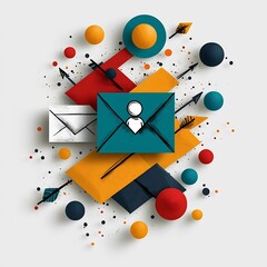 Poster - Collaborative Global Communication Illustrated in Vibrant Minimalist Composition with Hand Drawn Arrows Envelope and Sketch like Texture for Digital Office or Technological Concepts