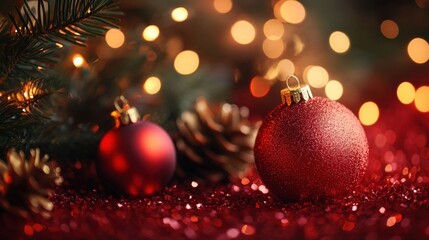 Wall Mural - christmas xmas background red abstract valentine, red glitter bokeh vintage lights, happy holiday ne