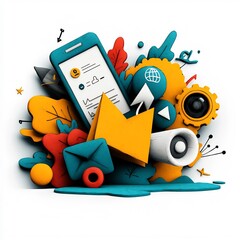Poster - Vibrant and Playful Digital Community and Communication Concept Depicted with Hand Drawn Doodle Style Icons Symbols
