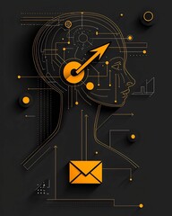 Poster - streamlined digital communication symbolism with minimalist envelope and arrow icons against a shado