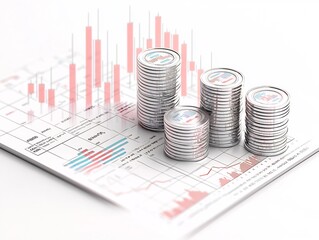 Poster - Upward Trending Financial Chart with Detailed Digital Data Visualization Painting on Clean White Backdrop Contemporary Business Analytics Concept