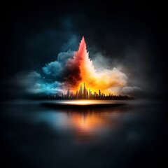Poster - Captivating holographic display showcasing a vibrant iridescent futuristic cityscape surrounded by mesmerizing kaleidoscopic fractals and a luminescent ethereal glow