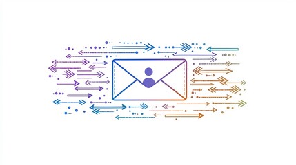 Poster - Freehand user silhouette  mail envelope  and flowing arrow graphics representing global communication and social network  minimalist line art with a clean