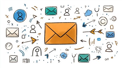 Poster - Vibrant minimalist graphic icons and symbols showcasing the concept of global social networking digital communication and worldwide message exchange in a modern dynamic and energetic composition