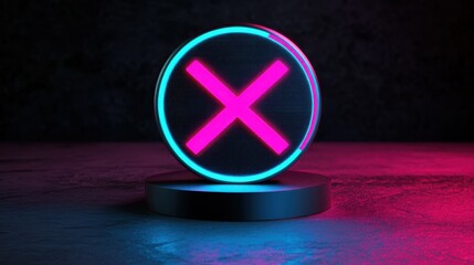 Poster - Bright Neon X Symbol on Dark Surface with Vibrant Light Effects