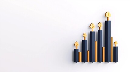 Poster - Upward Sloping Financial Diagram on Plain White Backdrop Representing Favorable Economic Outlook Clean Minimalist with High Contrast in Modern Flat Design Style