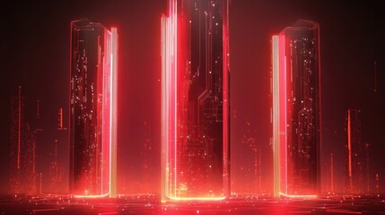 Fototapete - A futuristic vertical 3D wallpaper with glowing circuits and abstract tech elements, rising vertically on a clean background