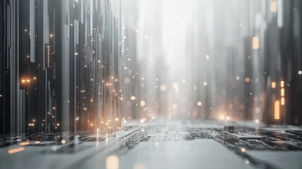 Fototapete - A futuristic vertical 3D wallpaper with glowing circuits and abstract tech elements, rising vertically on a clean background