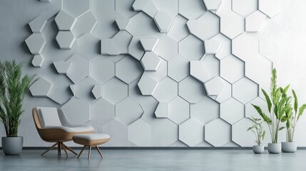 Fototapete - A geometric vertical 3D design with layered hexagons in soft hues, perfect for a minimalist interior