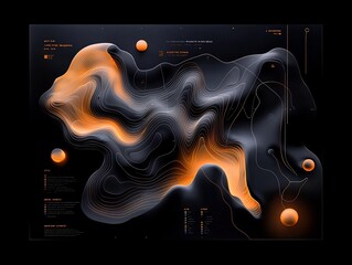 Poster - Mesmerizing Fluid Topographic Rainfall Map   A captivating data driven work of cartographic art featuring organic sinuous pathways intricate elevation details and shimmering chromatic gradients