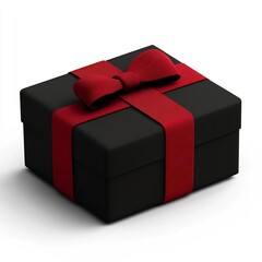 Poster - Beautifully wrapped gift box with a striking crimson bow frontal closed 3D lighting and texture contemporary minimalist style