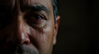 © Patrick - Tears, sad and portrait with middle age hispanic man in dark for depression, emotion and grief. Male person, crying and face for mental health, aging or sorrow