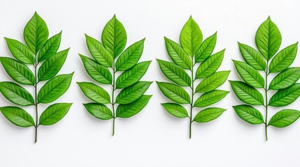 A photostock of small green ferns growing symmetrically, arranged neatly against a white background, symbolizing nature and simplicity. High Quality