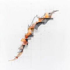 Poster - Upward Trending Financial Graph with Detailed Line Drawing and Sleek Geometric Art Visualization Charting a Bullish Market Trend and Information Rich Digital Painting