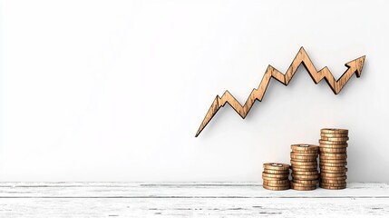 Poster - Upward Trending Financial Growth Chart with Arrow and Data Points on Clean White Background Representing Positive Market Performance Crisp Digital Modern Style High Definition Clarity