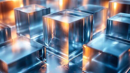 Poster - cubes of clear ice reflecting warm light in a serene backdrop