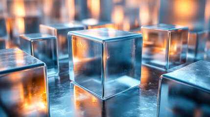 Poster - cubes of clear ice reflecting warm light in a serene backdrop