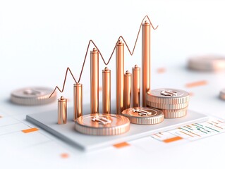 Poster - thriving financial landscape ascending digital graph on pristine white backdrop representing a prosp