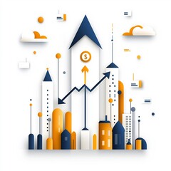Poster - Sleek and simplistic showcasing an ascending financial graph and directional arrow on a minimalist white backdrop