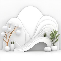 Poster - Elegant white geometric backdrop highlighting an incline financial data visualization symbolizing steady economic growth with precise shapes and a sophisticated clinical lighting setup