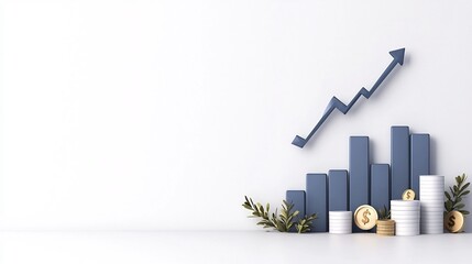 Poster - Upward Pointing Financial Graph with Data Visualization on a Plain White Background Conveying Positive Economic Indicators in a Minimalist Digital Style Clean Corporate Atmosphere