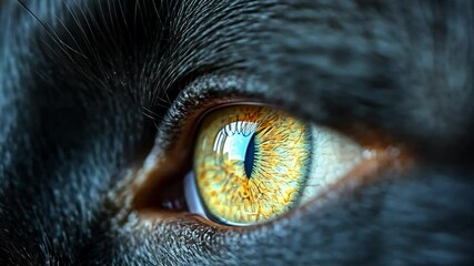 Poster - A striking close-up showcases a feline eye, highlighting its vibrant hues of gold and green. The intricate patterns and textures draw attention, revealing the beauty of nature.