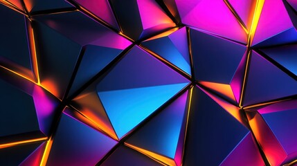 Fototapete - A vibrant vertical 3D wallpaper showcasing geometric shapes with glowing neon edges, creating a futuristic aesthetic