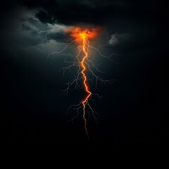 Fototapete - Intense electric lightning crackling and branching across a pitch black stormy night sky foreboding and ominous