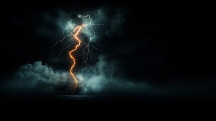 Fototapete - Spectacular electrical discharge with striking zigzagging lightning bolts against a menacing atmospheric dark sky  Cinematic dramatic lighting sci fi futuristic aesthetic