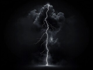 Fototapete - A dramatic vertical lightning bolt splitting the dark ominous sky with a powerful electric force