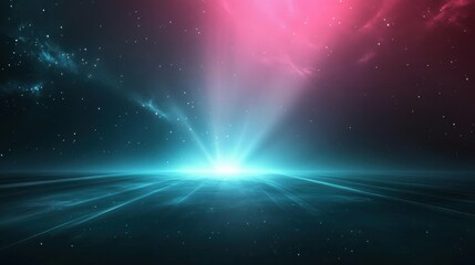 Wall Mural - dark space with soft light beams, neon pink and teal, cosmic background, high contrast, ethereal vib