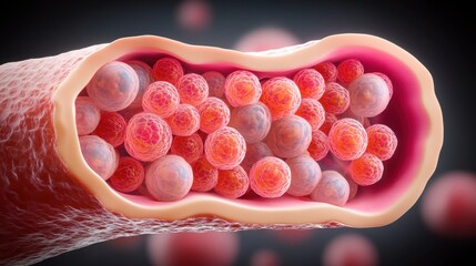 Poster - Microscopic View of Blood Vessels with Red and White Blood Cells
