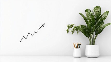 Poster - Minimalist and bright office setting featuring a financial diagram with a rising arrow symbolizing economic progress growth and financial success