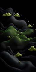 Poster - Ominous Undulating Green Formations in Dark Spatial Expanse Intricate 3D Landscape