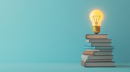 Poster - Stack of Books with Light Bulb Illuminating Knowledge Concept