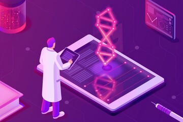 Aufkleber - Scientist Using Tablet to Analyze DNA Structure in Modern Lab